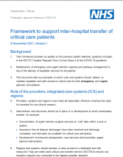 Framework to support inter-hospital transfer of critical care patients